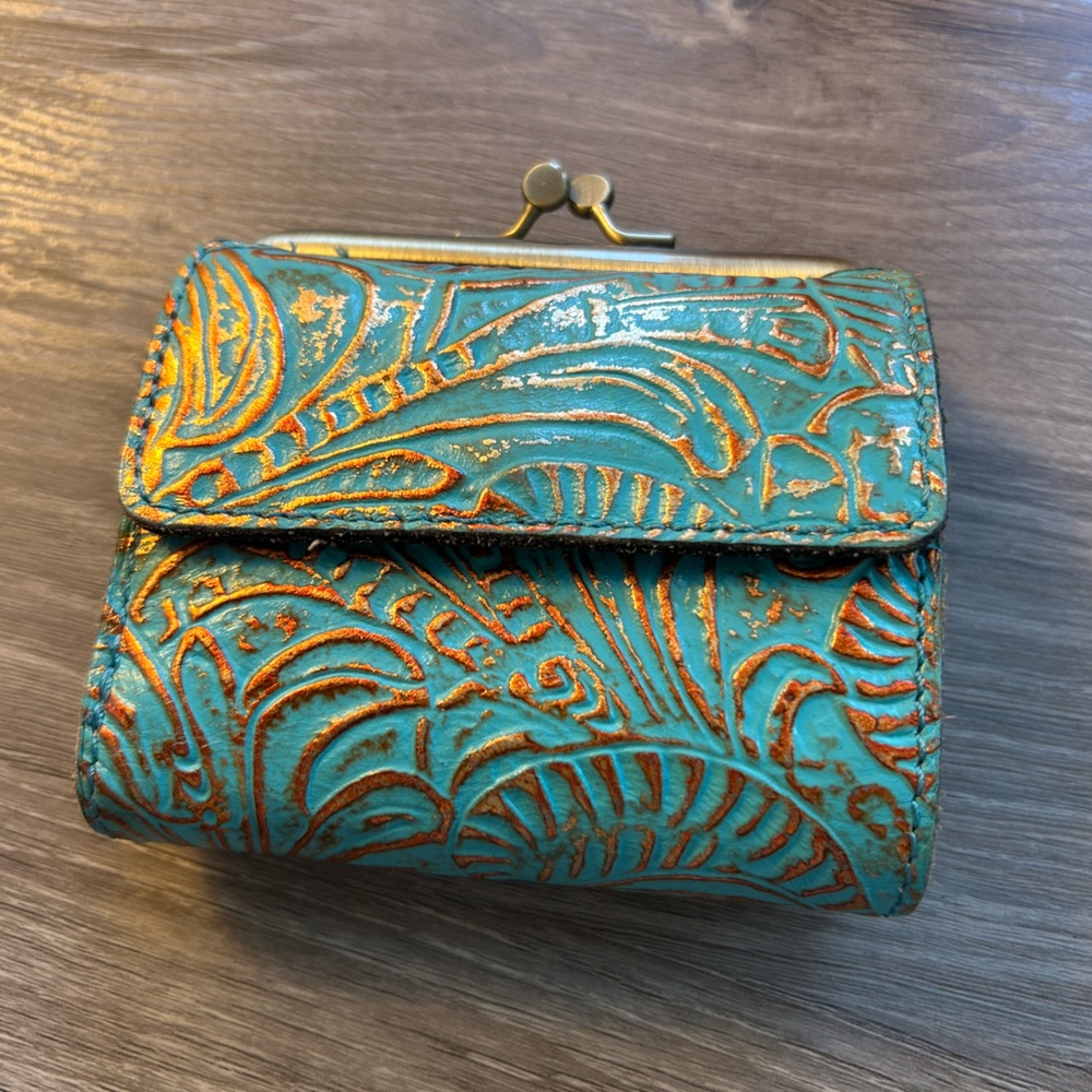 Patricia Nash Teal and Bronze Embossed Wallet